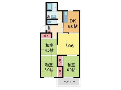 宝塚逆瀬台1号棟(3LDK/3階)の間取り写真