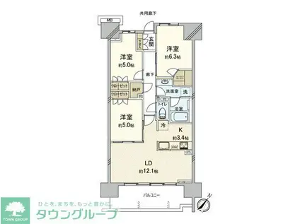 SHINTO CITY C棟(3LDK/15階)の間取り写真