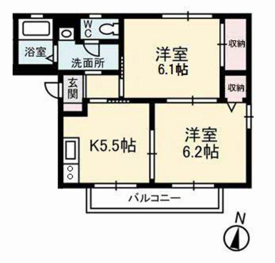 サンライズフジA棟(2K/2階)の間取り写真
