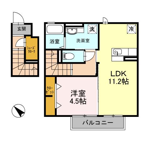 ライム フルーヴ(1LDK/2階)の間取り写真