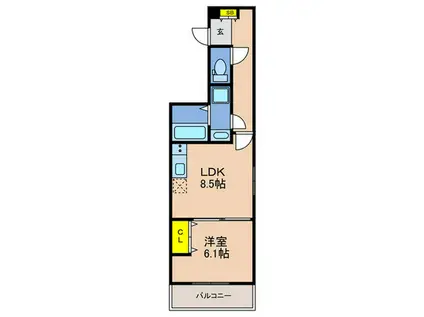 D-ROOM旗塚通(1LDK/1階)の間取り写真