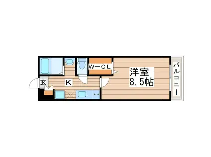 ウルス宮城野(1K/3階)の間取り写真