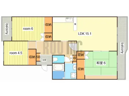 ECLARGE B棟(3LDK/1階)の間取り写真