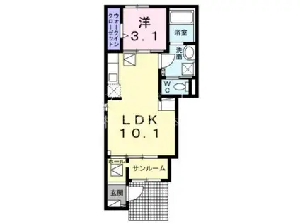 ガンディーノ(1LDK/1階)の間取り写真