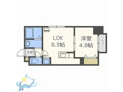 レジディア北二条イーストⅢ(1LDK/3階)の間取り写真