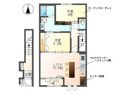 レヴメゾン神山五番館(2LDK/2階)の間取り写真