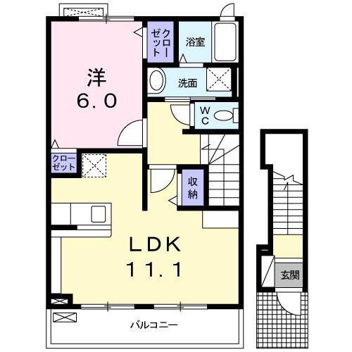 ボヌール大岩館(1LDK/2階)の間取り写真