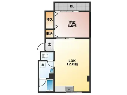 のざわビルB(1LDK/6階)の間取り写真