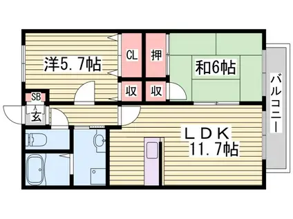イーストハウス(2LDK/2階)の間取り写真