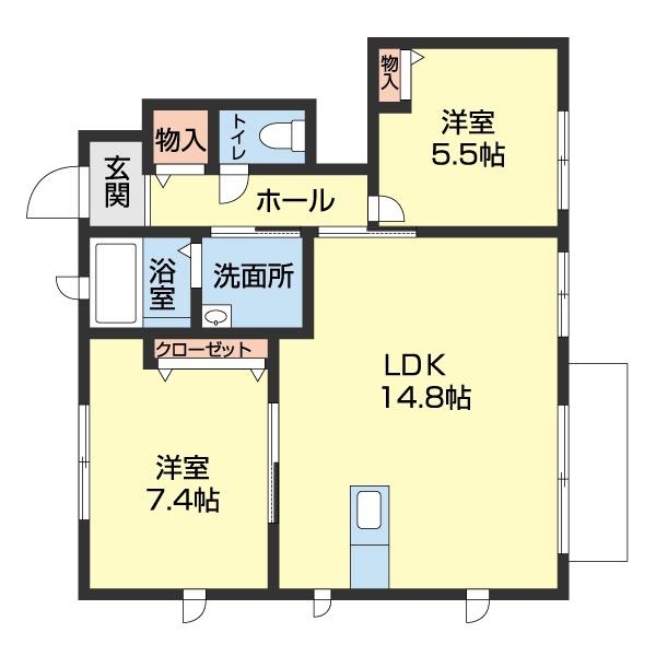 ヴェルドミール西浜(2LDK/1階)の間取り写真