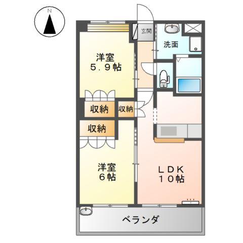 アバンサール(2LDK/2階)の間取り写真