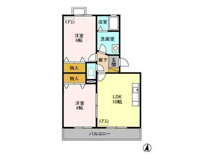 フォレストヒルズB(2LDK/3階)の間取り写真