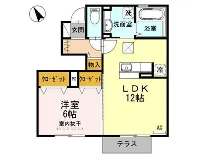 酒田市DROOM クレストコート(1LDK/1階)の間取り写真