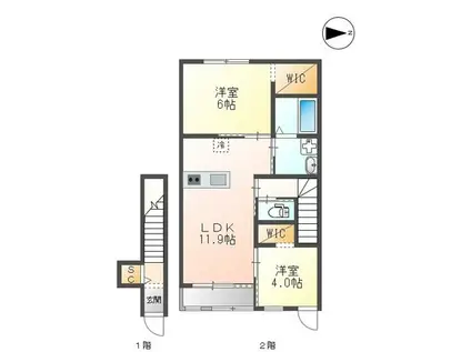 サンヴィレッジ(2LDK/2階)の間取り写真