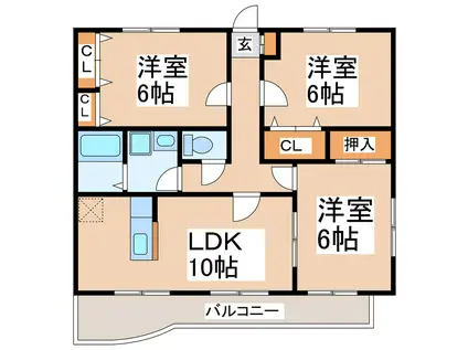 インペリアル山本(3LDK/3階)の間取り写真
