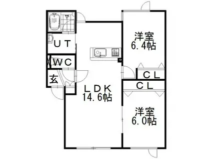 プランドール北27条(2LDK/2階)の間取り写真