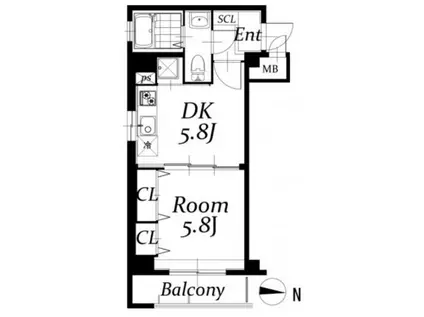 アクアタウンイーストII(1DK/7階)の間取り写真