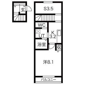 グランドゥールIII(1SK/2階)の間取り写真