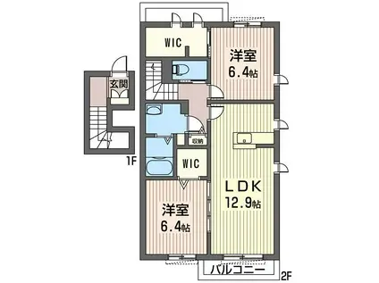 ミルティーユA(2LDK/2階)の間取り写真