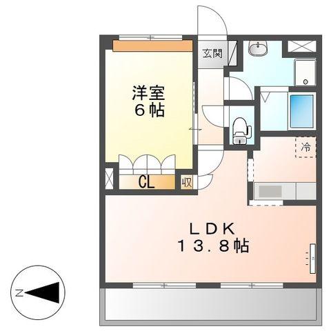 クレッシェンド(1LDK/2階)の間取り写真