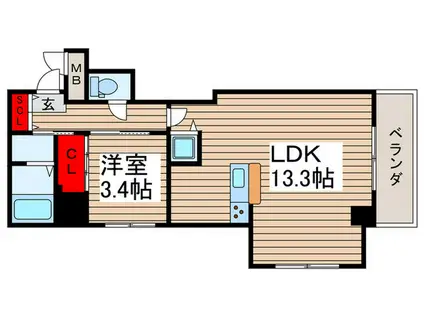グリュック(1LDK/4階)の間取り写真
