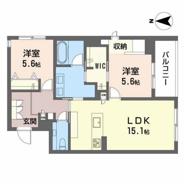 THE GARDEN 八幡(2LDK/3階)の間取り写真