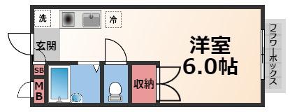 エステートピアナカタC棟(ワンルーム/1階)の間取り写真