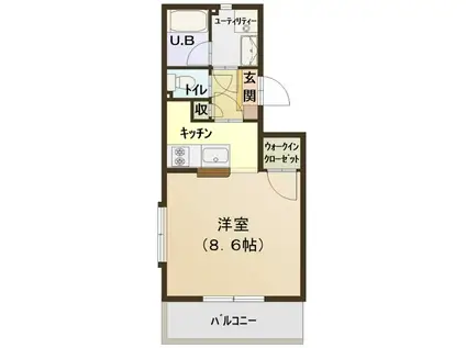 プリオール(ワンルーム/2階)の間取り写真