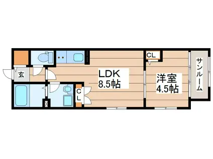GRAND ESPOIR長町(1LDK/1階)の間取り写真