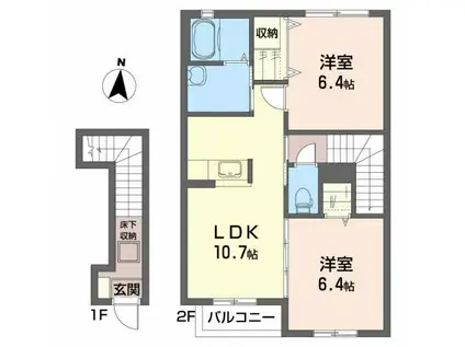 フォレストヴィラK(2LDK/2階)の間取り写真