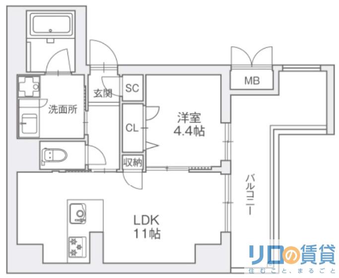 テラスレジデンス新大阪(1LDK/4階)の間取り写真