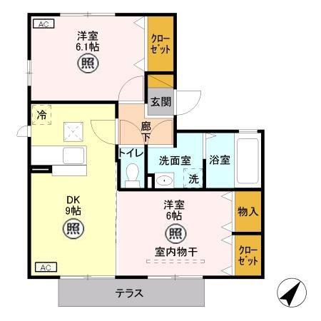 ベルドミール(2DK/1階)の間取り写真