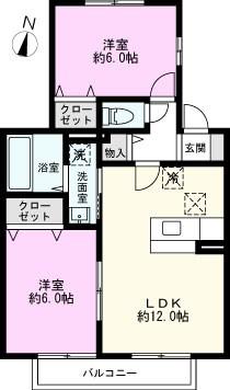 エターナヴィレッジB(2LDK/1階)の間取り写真