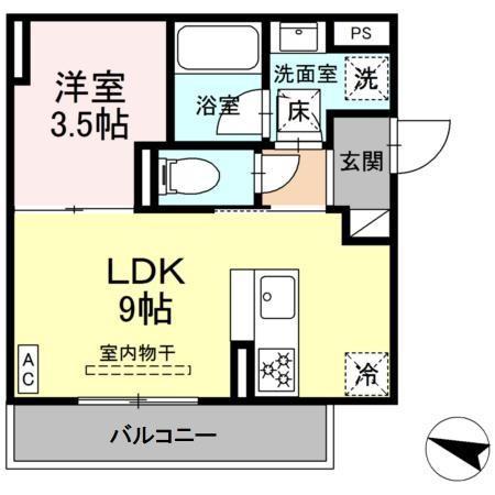 ディアライズ春日町A棟(1LDK/1階)の間取り写真