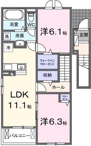 アル・ビラージュII(2LDK/2階)の間取り写真