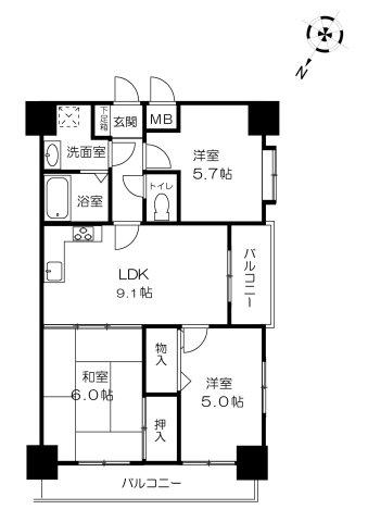 ロイヤルコート兵庫(3LDK/3階)の間取り写真