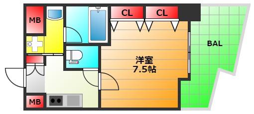 セイワパレス森ノ宮中央(1K/2階)の間取り写真
