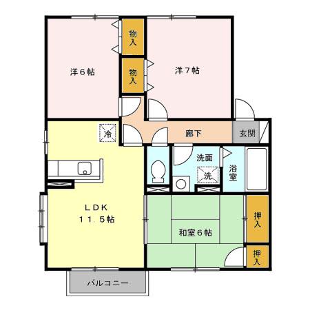 シェリールSUN B(3LDK/2階)の間取り写真