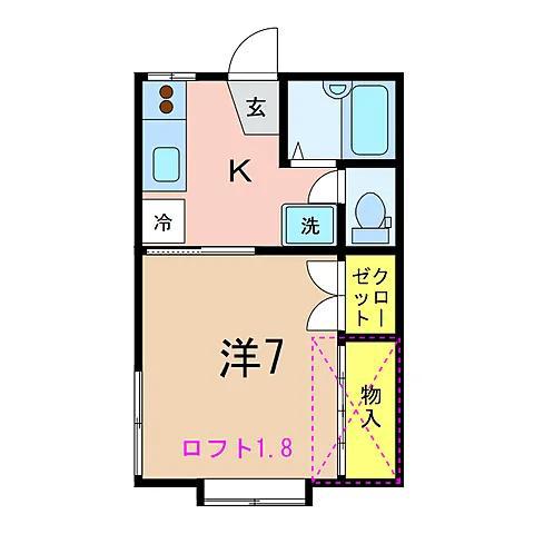 パレオI(1K/1階)の間取り写真