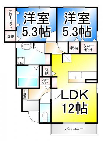 レザンガーデン(2LDK/1階)の間取り写真