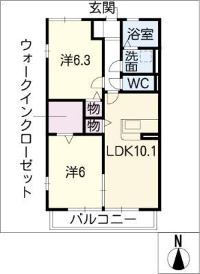グレーシア柏森(2LDK/1階)の間取り写真