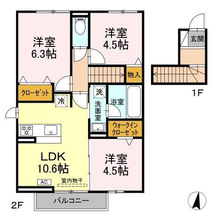 モンシャトー岐南II(3LDK/2階)の間取り写真