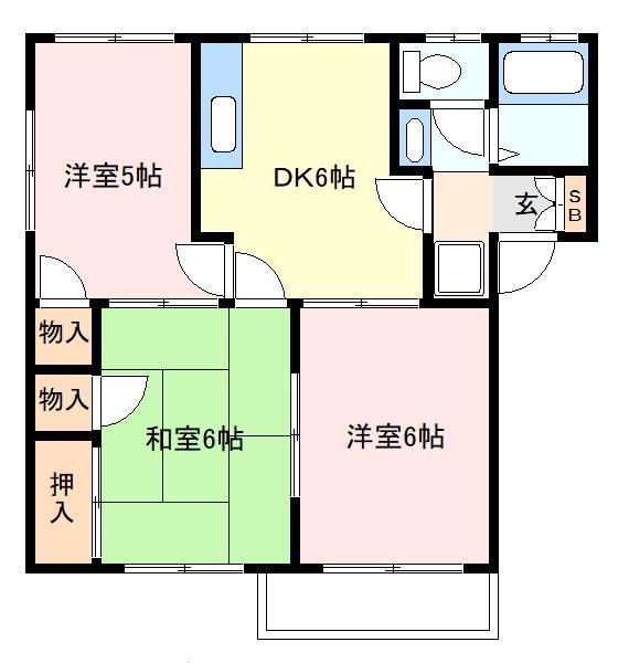 ジュネスハイツC棟(3DK/2階)の間取り写真