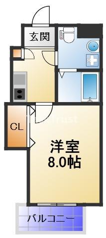 サウスヒルズ長柄(1K/2階)の間取り写真