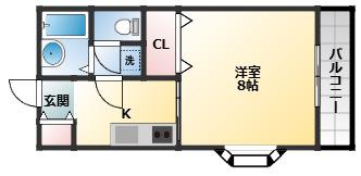 ウッドファイブⅠ(1K/1階)の間取り写真