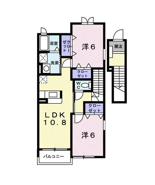 アドベントヒルズB棟(2LDK/2階)の間取り写真
