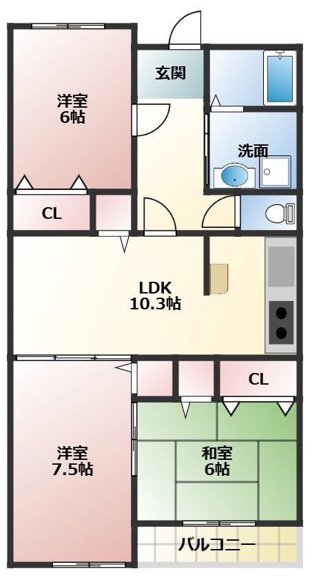 エトワール(3LDK/1階)の間取り写真