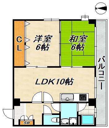 ベルトゥリー神撫町(2LDK/2階)の間取り写真