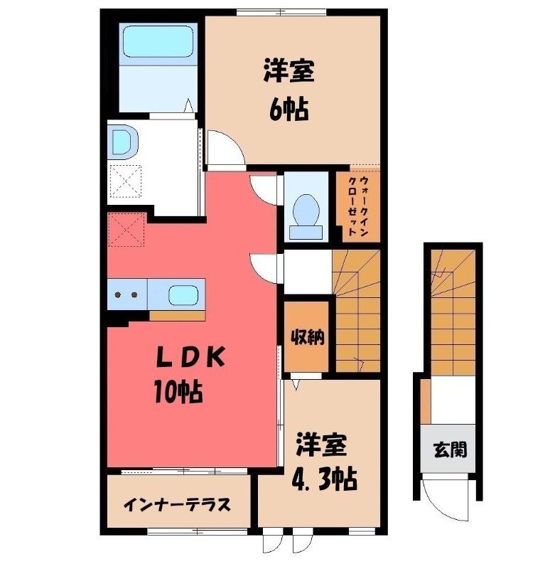 東武伊勢崎線 館林駅 徒歩22分 2階建 新築(2LDK/2階)の間取り写真