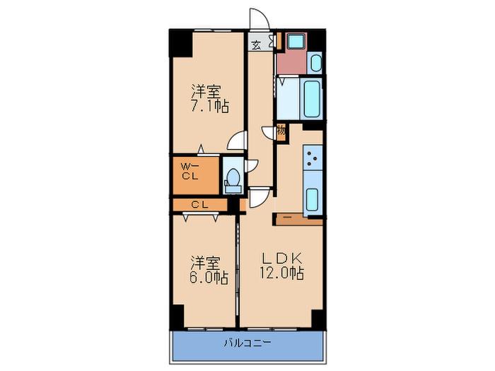 エスヴェール北梅田(2LDK/2階)の間取り写真